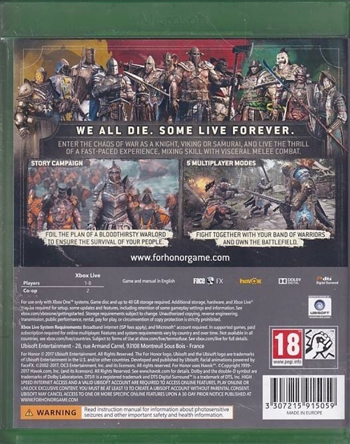 For Honor - Xbox One (A-Grade) (Genbrug)